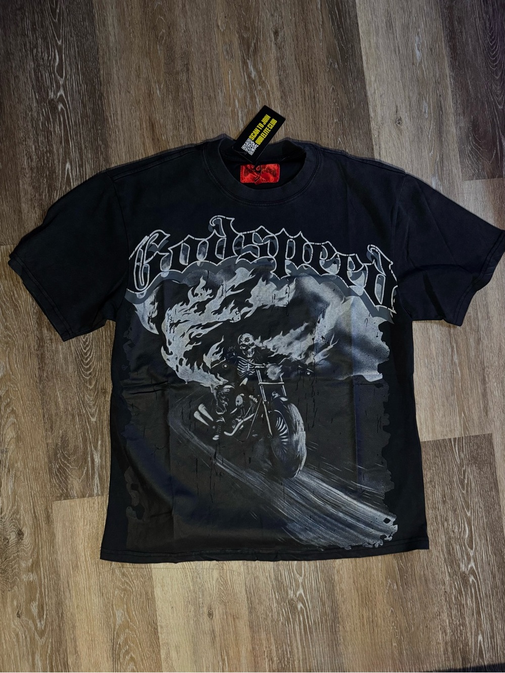 Godspeed Biker Skeleton Tee black gray white motorcycle skeleton design